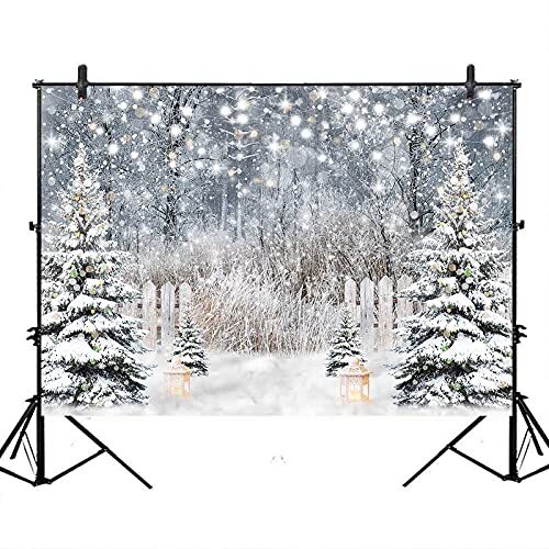 Winter Photography Backdrop Glitter Snowy Forest Pine Tree Background Snow 7×5