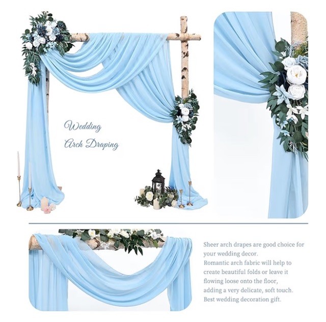 Wedding Arch Drapes Fabric 4 Panels 20Ft L x 28” Baby Blue Arch Chiffon Curtains