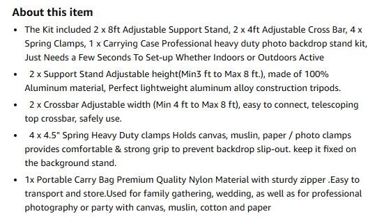 HYJ INC Photo Video Studio Photography Backdrop Stand 8 x 8 ft Adjustable Photo