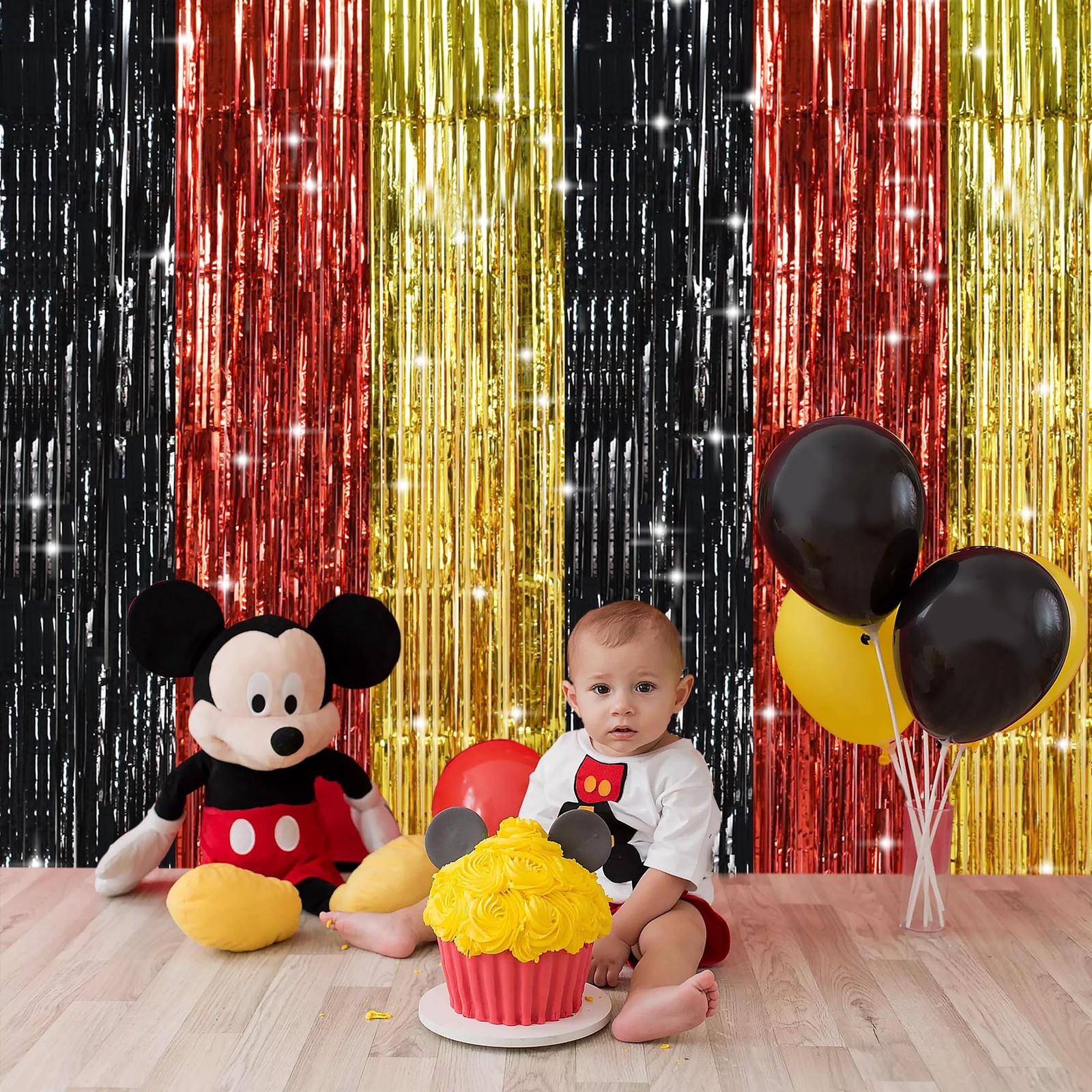 Black Red Gold Foil Fringe Curtain Metallic Door Streamers Backdrop Props