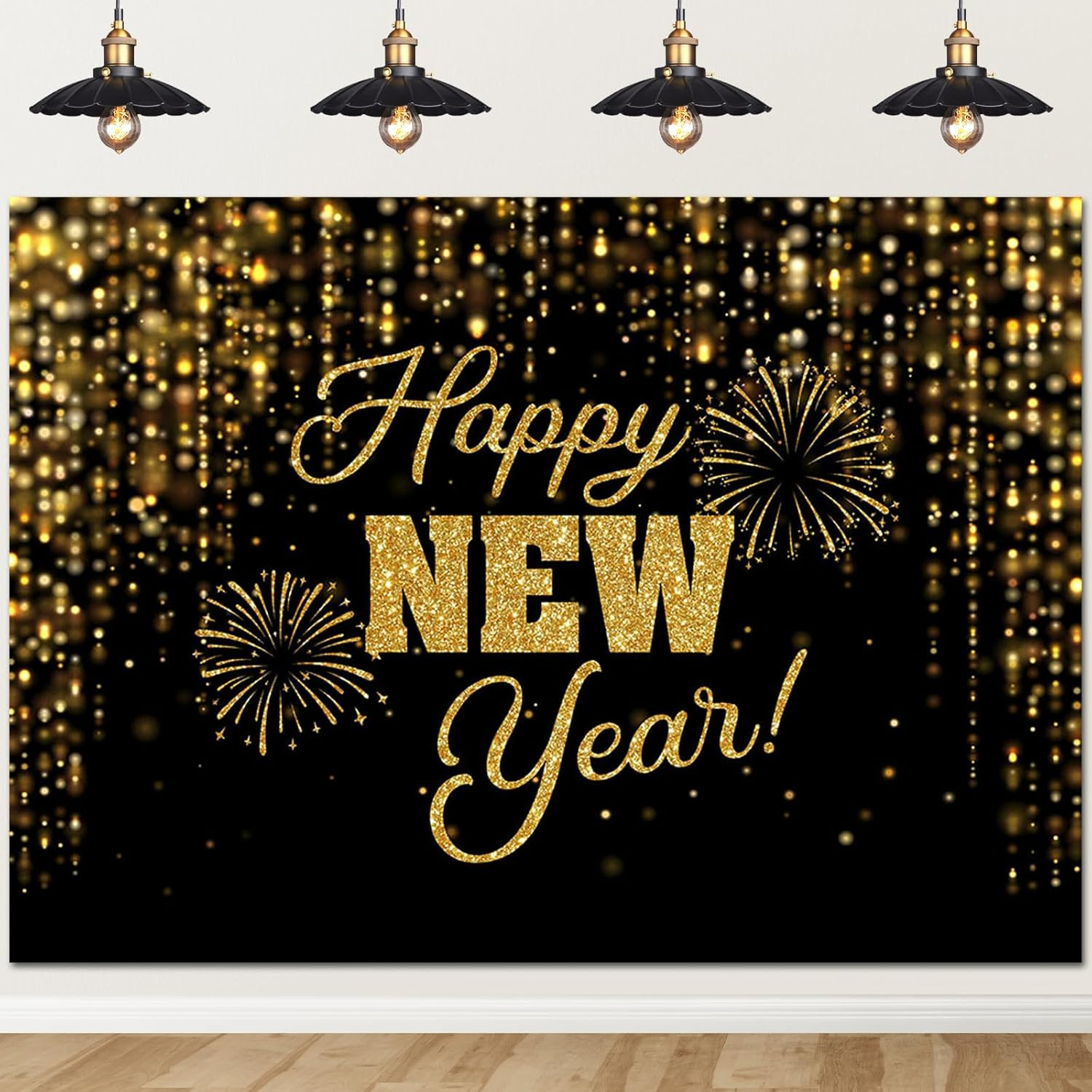 Happy New Year Backdrop Black Gold New Years Background 2026 New Years Eve Party