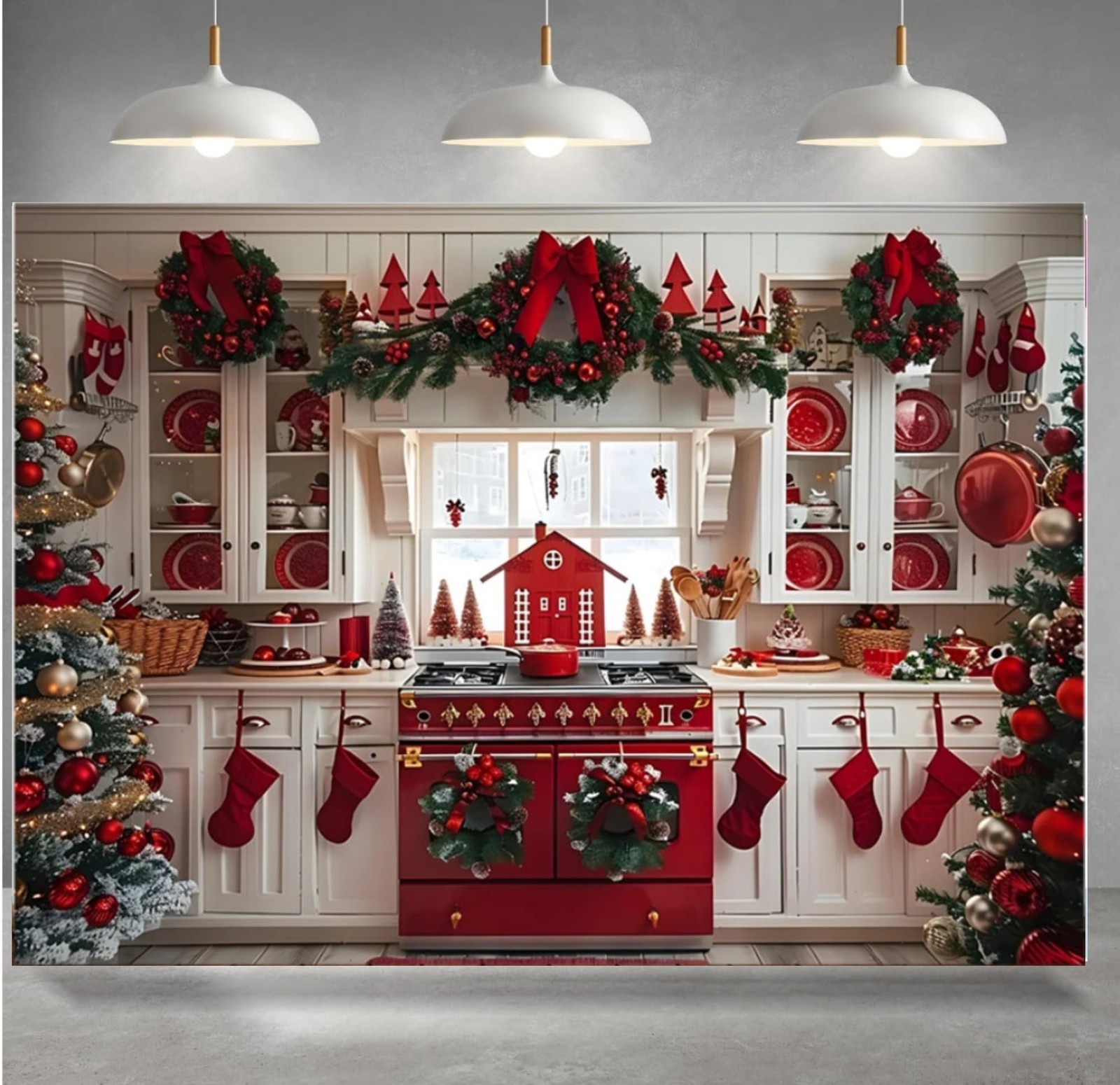 7x5ft Christmas Photography Backdrop Kitchen Cabinets Holiday Party Studio
