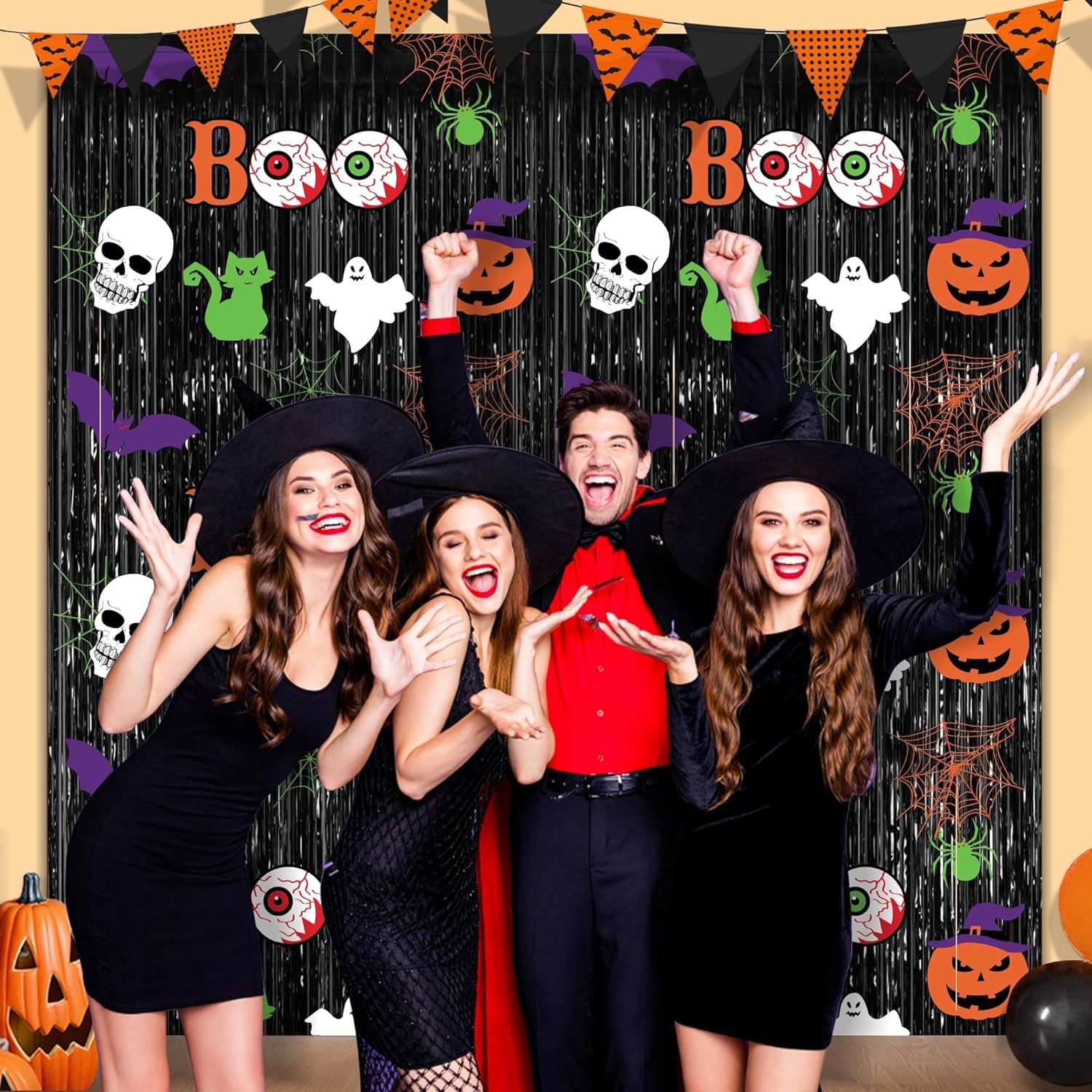 Halloween Party Decorations, 2 Pack Scary Black Foil Fringe…