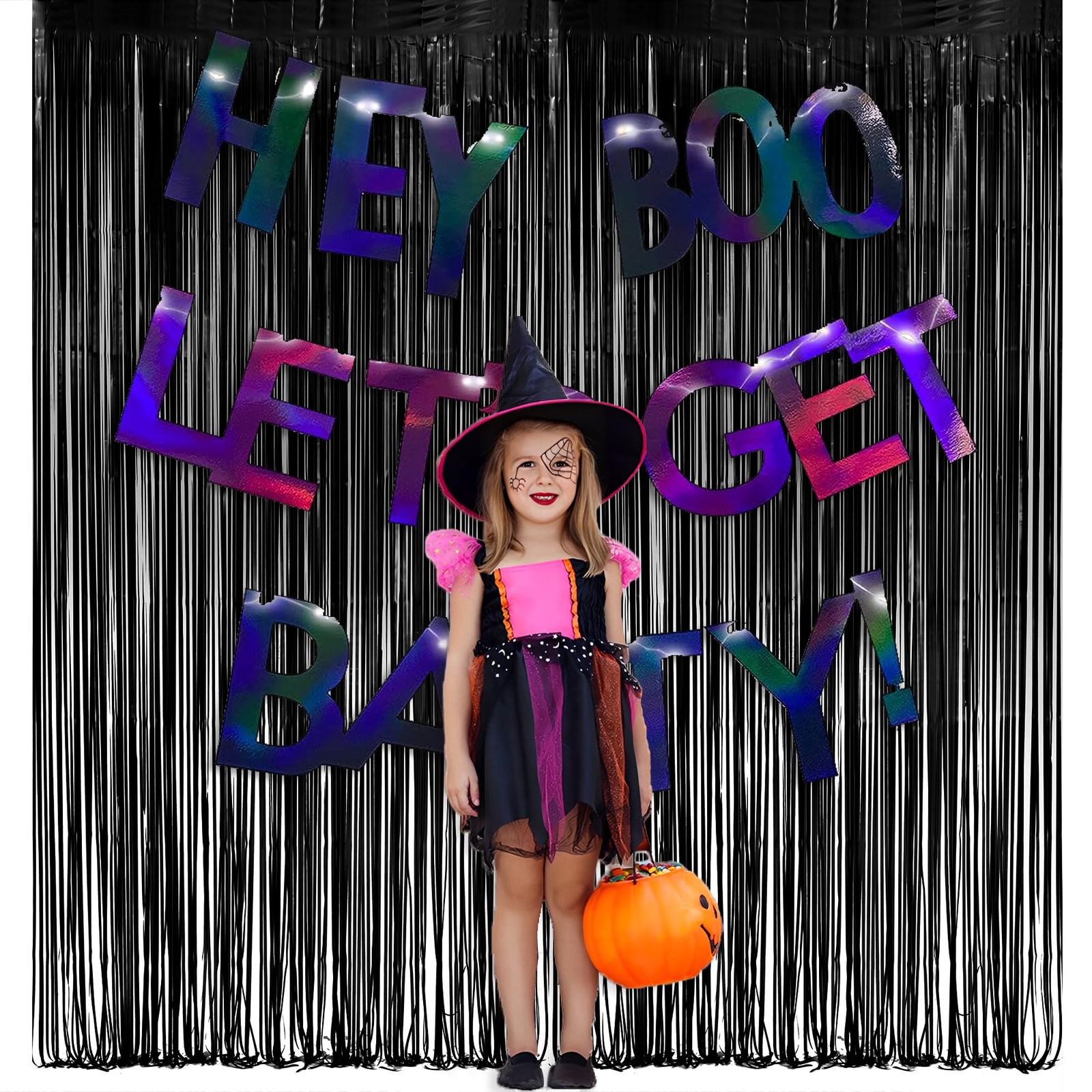 2 PCS Black Tinsel Backdrop Curtain Party Streamer Halloween Decoration