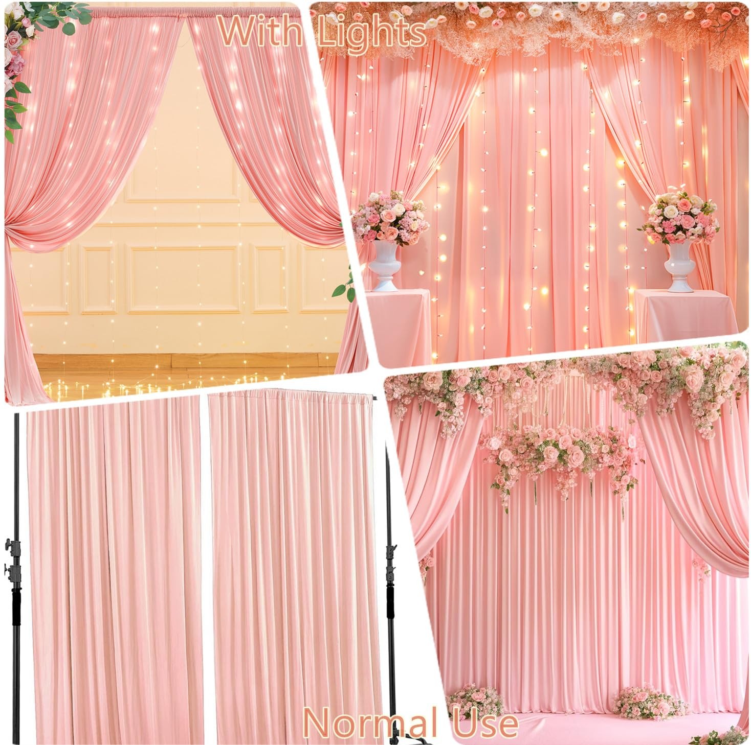 Dusty Pink Polyester Party Backdrop Curtains Drapes With Lights 10x10ft 2PK