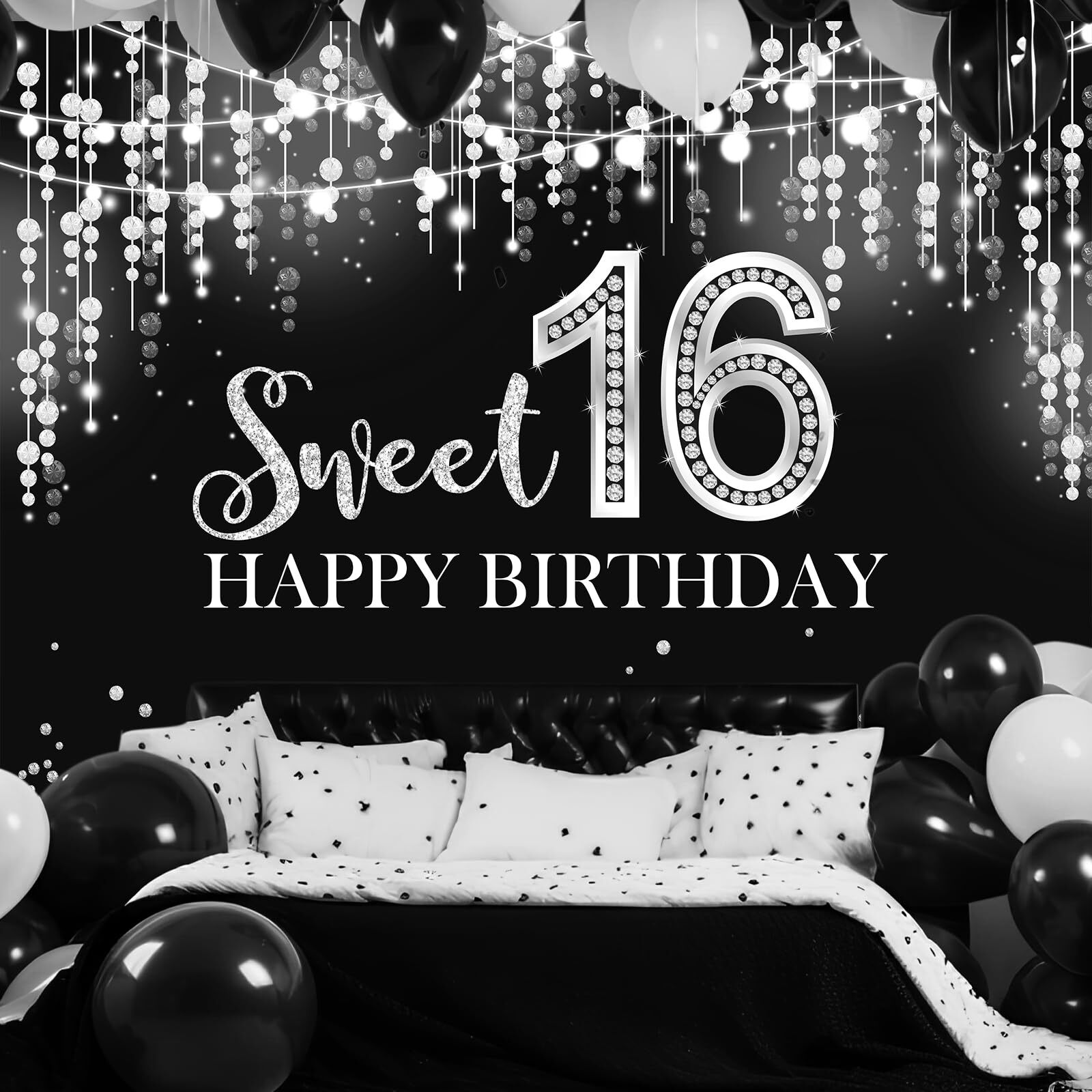7x5ft Sweet 16 Birthday Backdrop Glitter Silver Background Party Decor