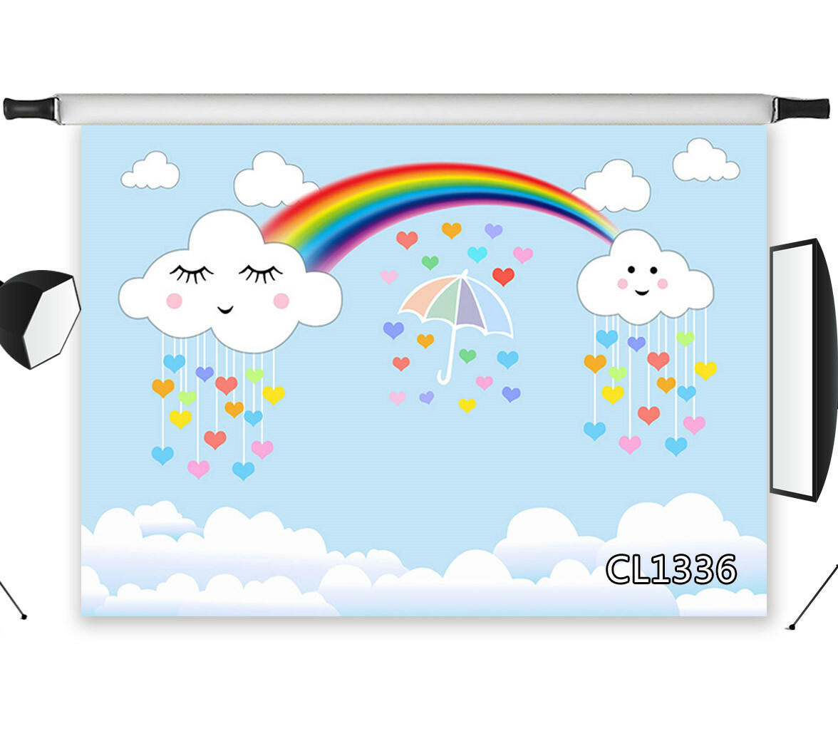 Blue Sky Cartoon Cute Cloud Rainbow Backdrop 7x5ft Vinyl Photography Background