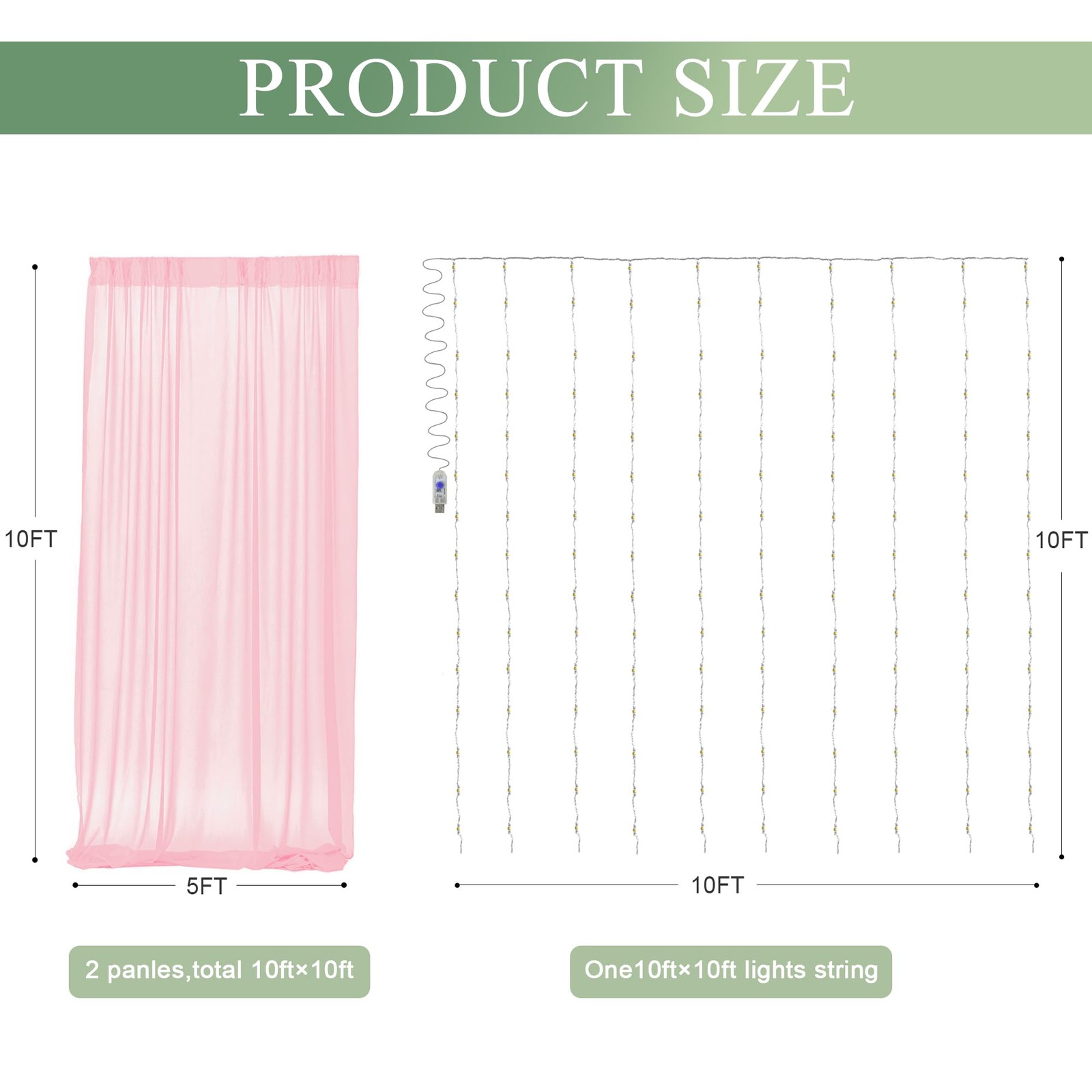 Tulle Backdrop Curtain with Lights String 10FT X 10FT Pink Sheer Tulle Backdr…