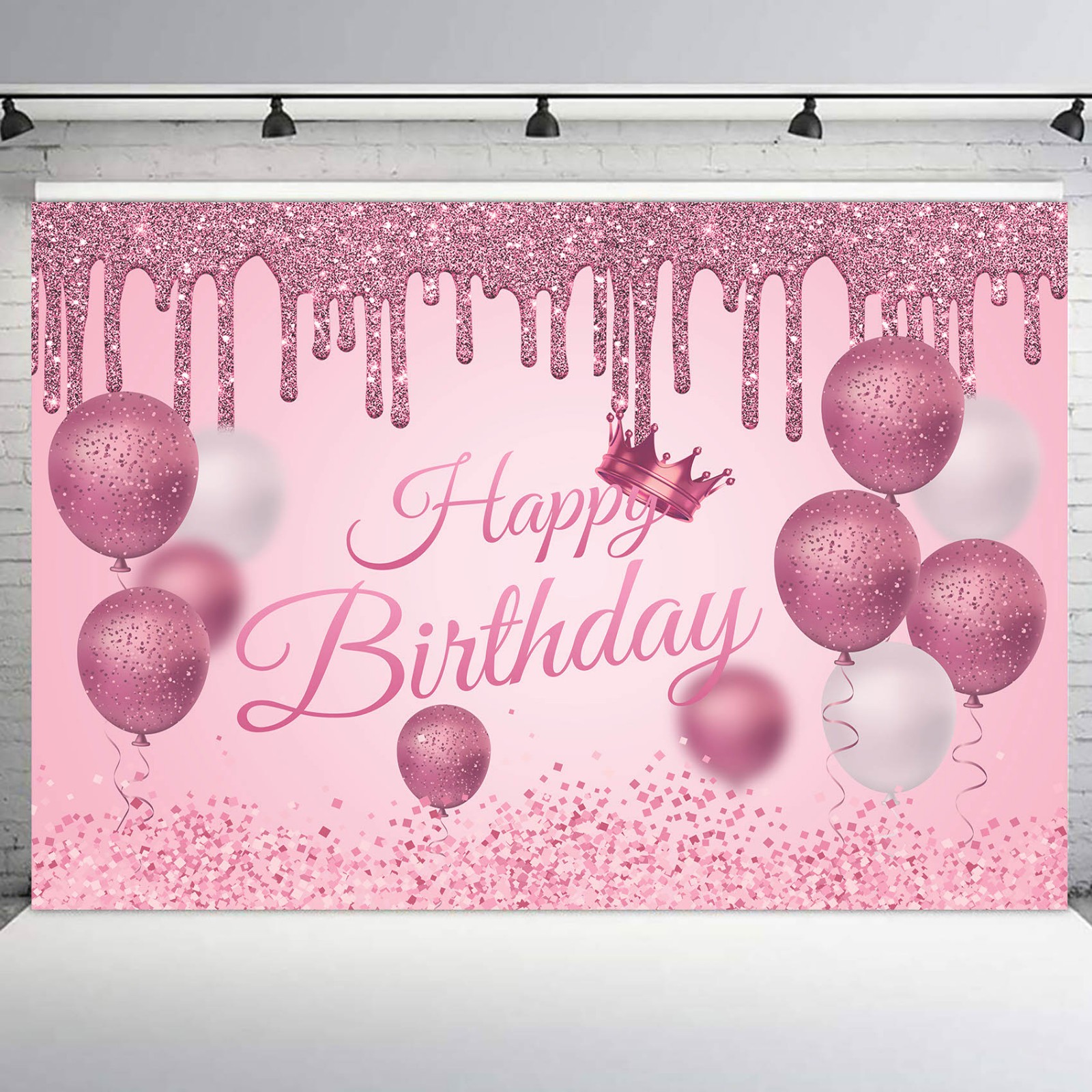 10x8ft Pink Glitter Balloon Happy Birthday Photography Backdrop Photo Background