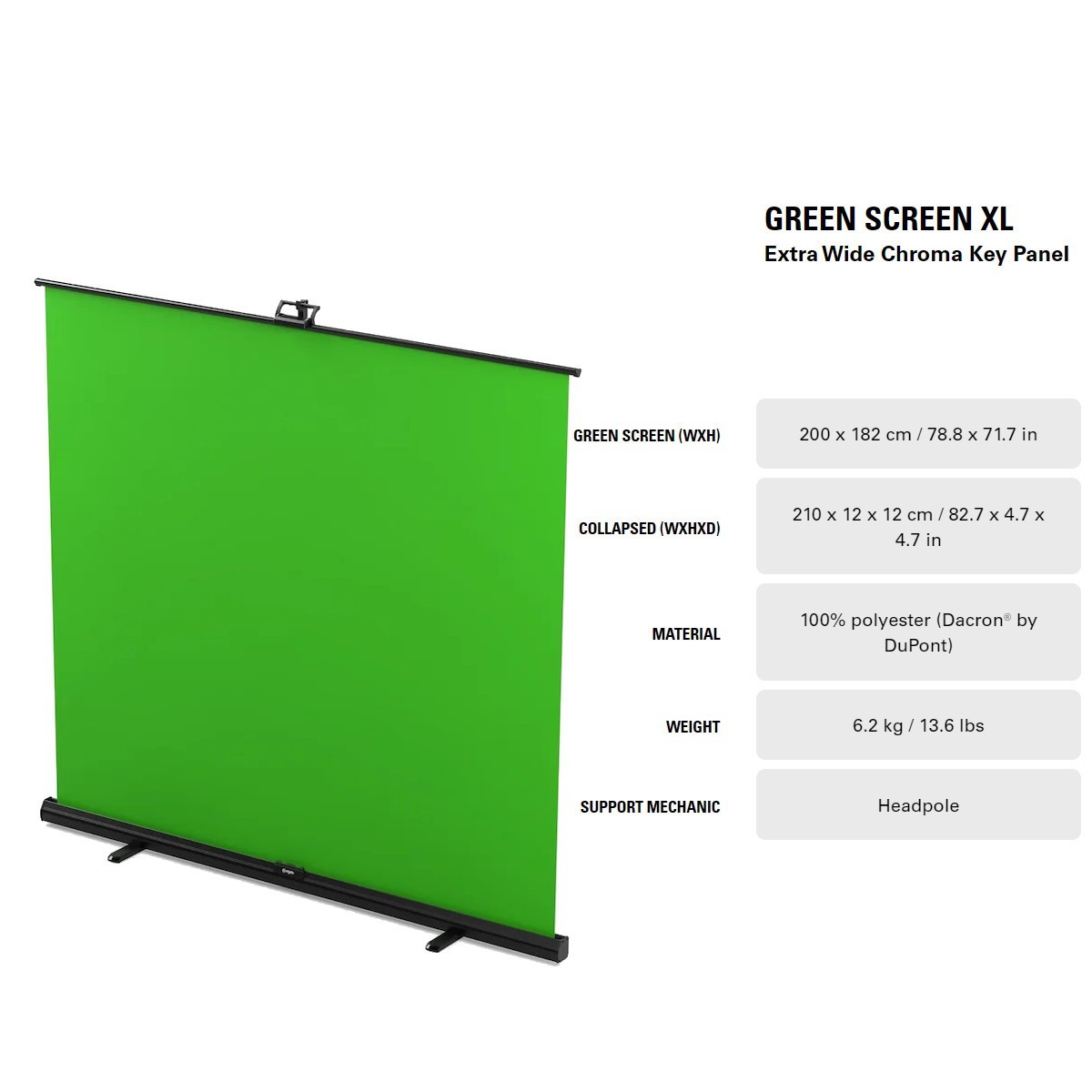 Elgato Green Screen XL – 79×72″ Chroma Key Background Removal for Streaming