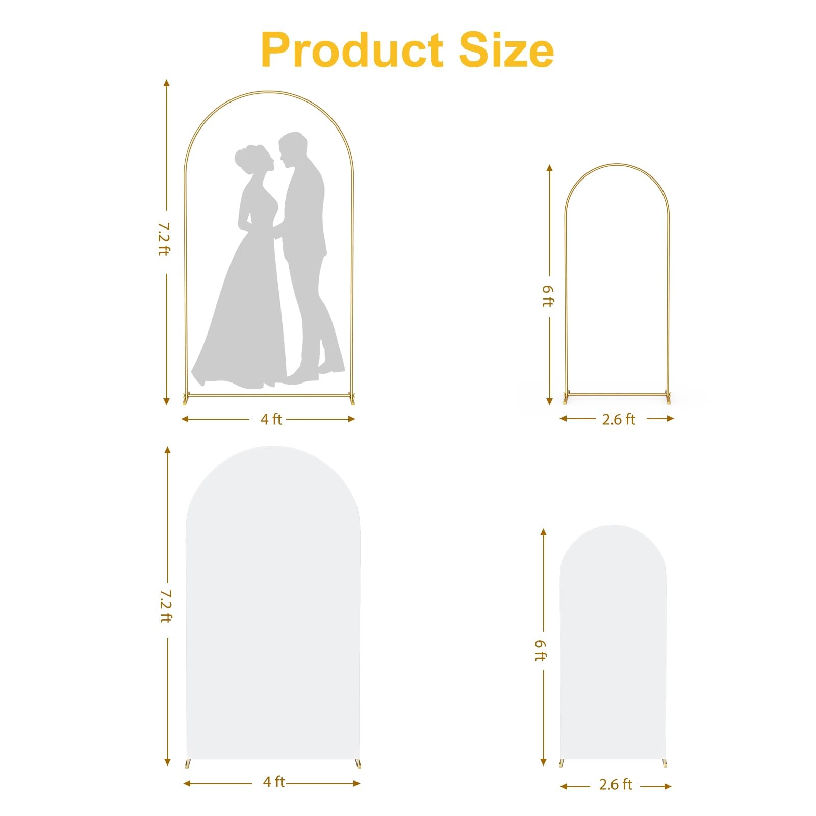 Metal Arch Backdrop Stand and Cover Set 7.2FT/6FT, Wedding Arch Frame with Sp…