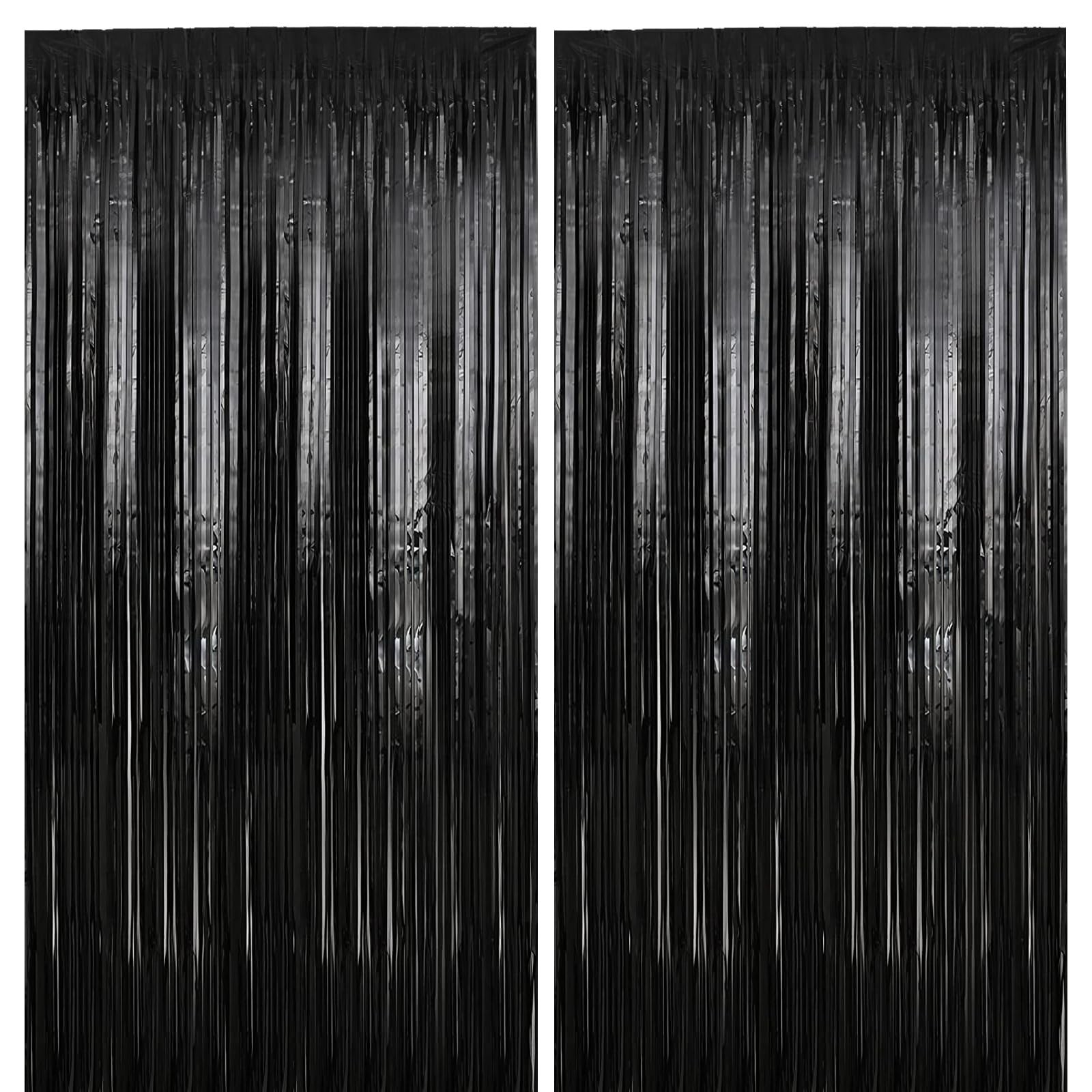 2 Pack 3.28 ft x 6.56 ft Black Tinsel Curtain Party Backdrop Decorations, Met…