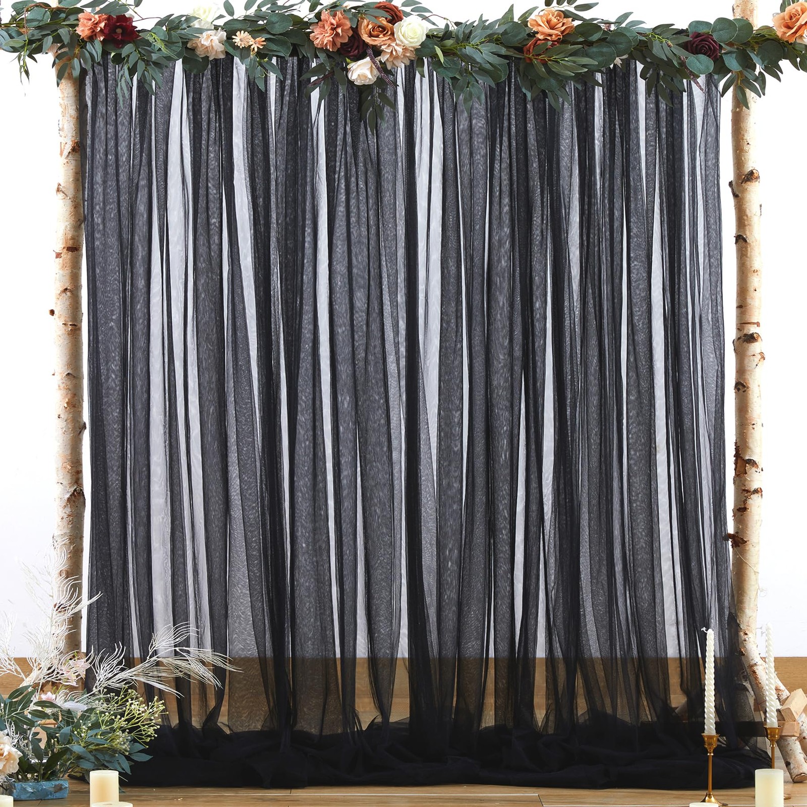 2 Panels Black Sheer Tulle Backdrop Curtain Photo Booth Drapes 5×10 Ft Each