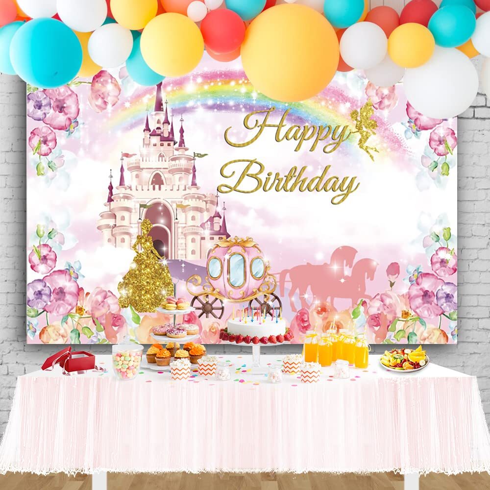 Pink Princess Castle Photography Backdrop for Birthday Baby Shower Newborn