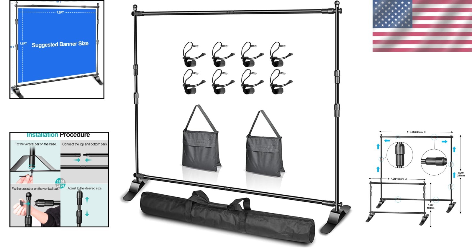 Professional Trade Show Banner Stand Adjustable 8x8ft