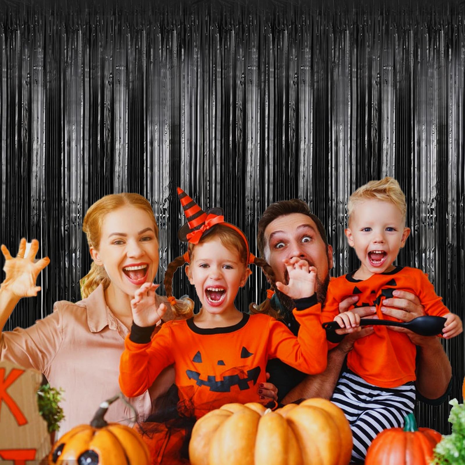 2 Pack 3.28 ft x 6.56 ft Black Tinsel Curtain Party Backdrop Decorations, Met…