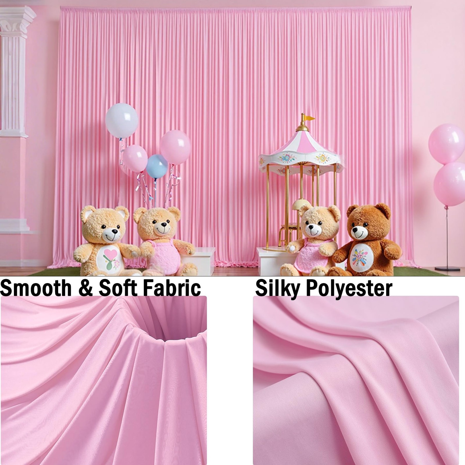 Pink Backdrop Curtains 12×10 Ft Wrinkle Free 2 Panels Photo Background Drapes