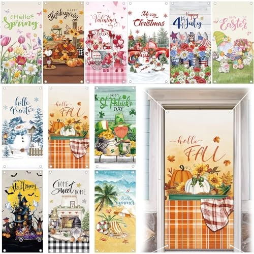 12 Pcs Seasonal Door Cover Decorations Set for Seasons Large Photography