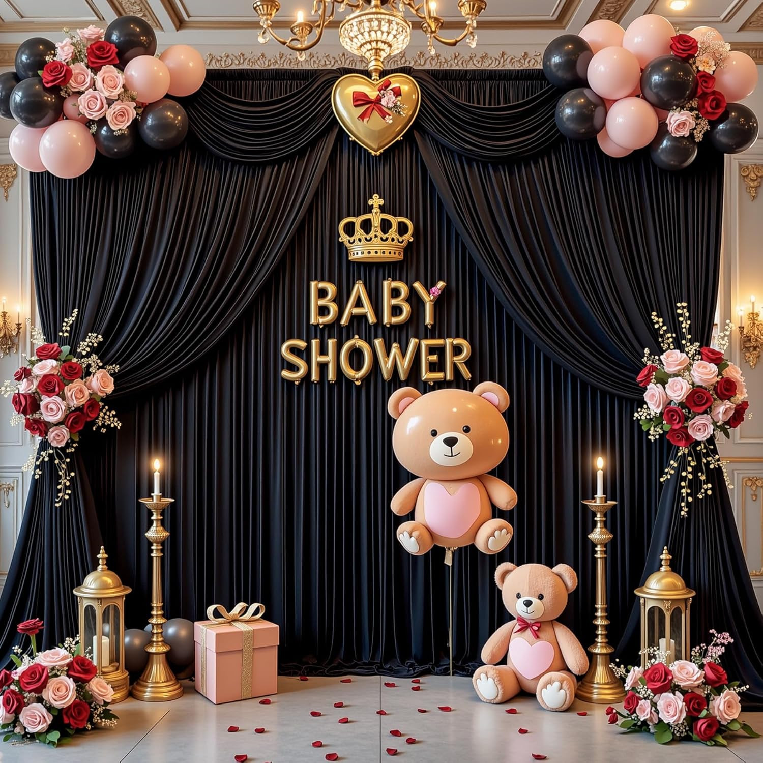 40X10Ft Black Photo Backdrop Curtains for Parties Birthday Wrinkle Free Polyeste
