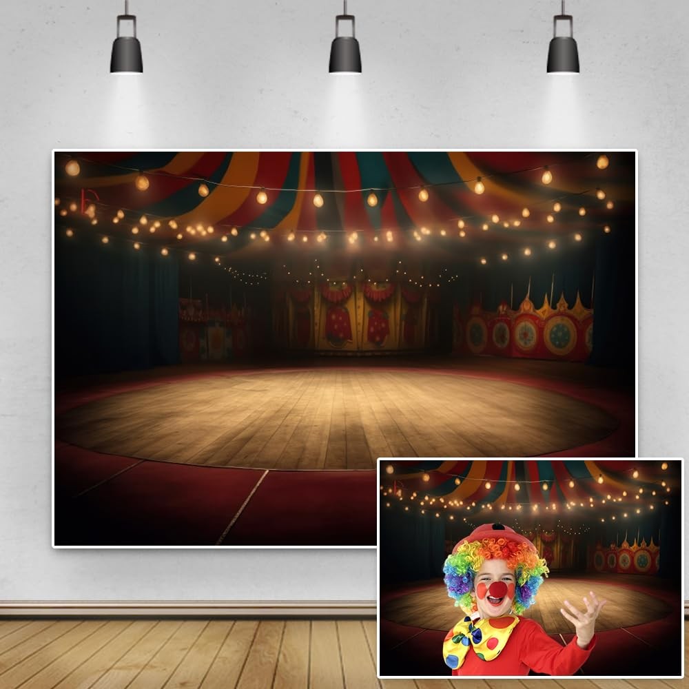 10x8FT Circus Stage Tent Interior Warm Lights Carnival Photography Backdrop
