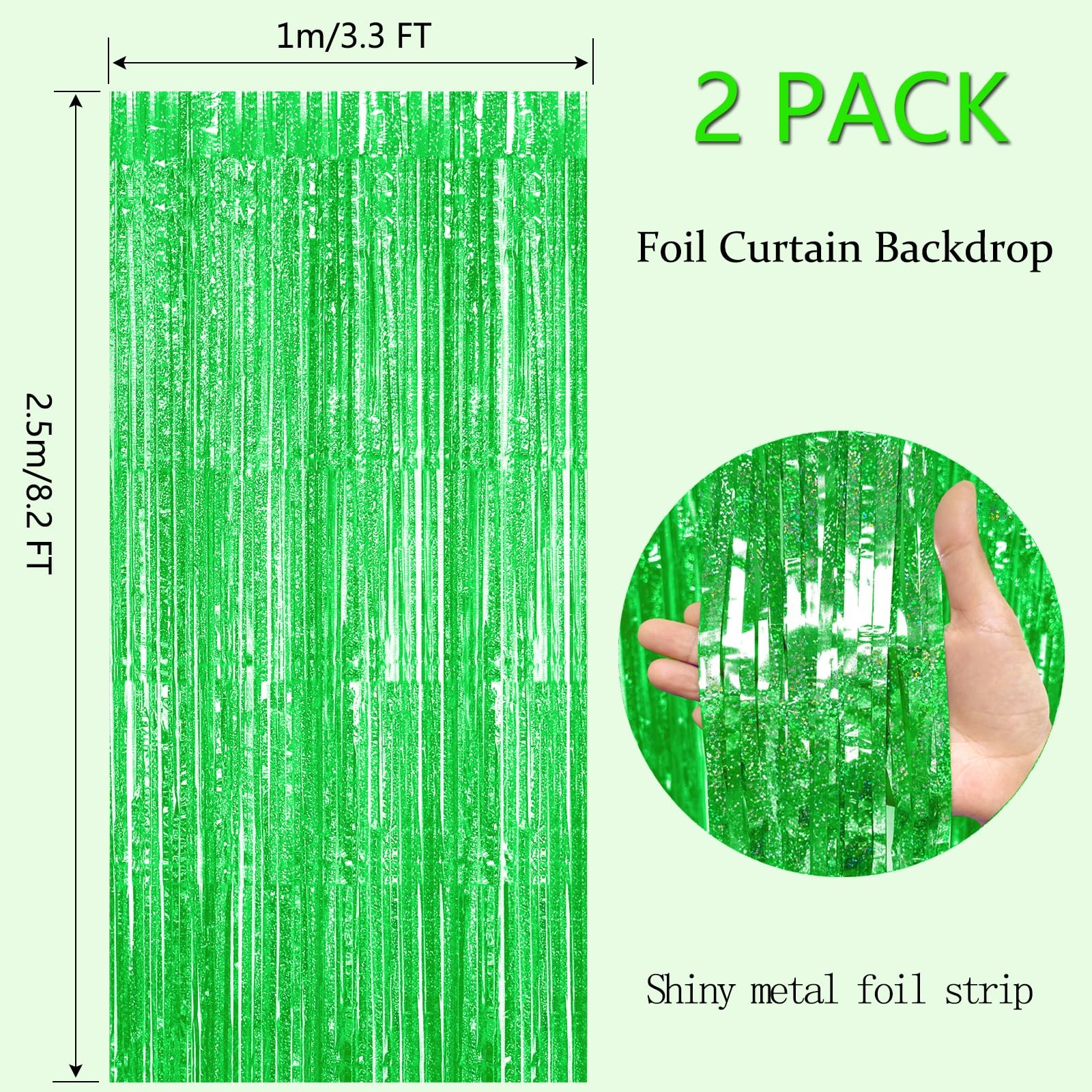 2 PCS 3.3×8.2 Ft Green Foil Fringe Curtains Birthday Party Streamers Backdrop