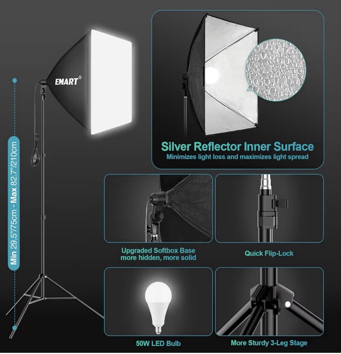 EMART 8.5 x 10 ft Backdrop Support System, Professional Photography Lighting Kit