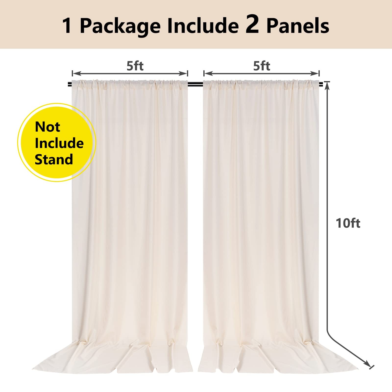 2 PCS 5×10 Ft Beige Backdrop Curtains Fabric Drapes Rod Pocket Light Filtering