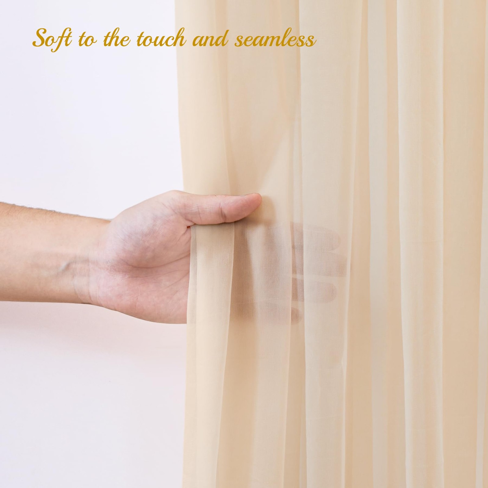 10×10ft Champagne Tulle Backdrop Curtain with Lights String for Parites, Shee…