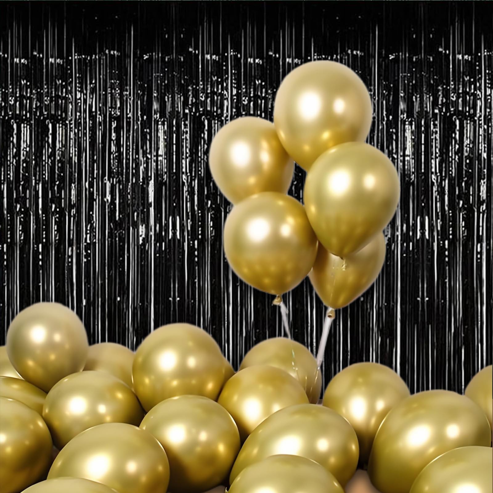 Streamers Party Decorations 10 PCS Black Glitter Foil Curtain Backdrop Photo
