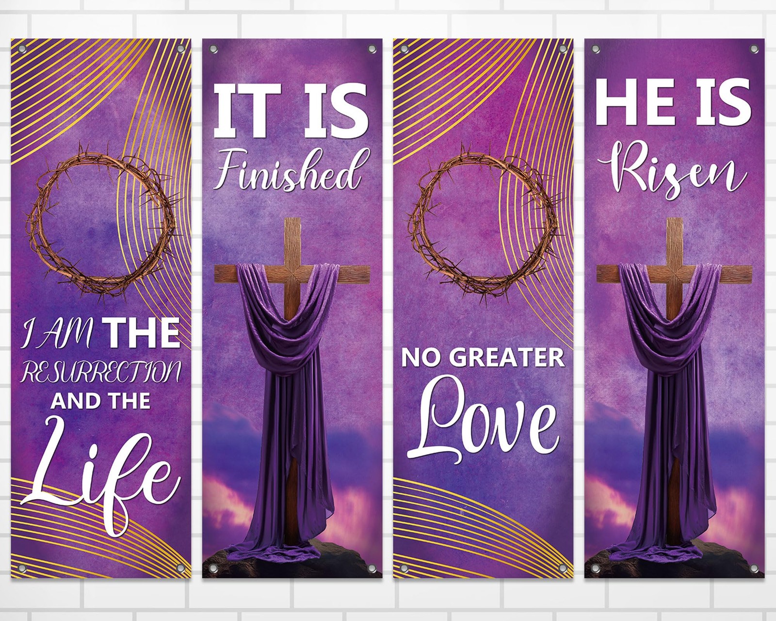4Pcs Church Banners for Sanctuary Wall Welcome Religious Banners Hanging Back…