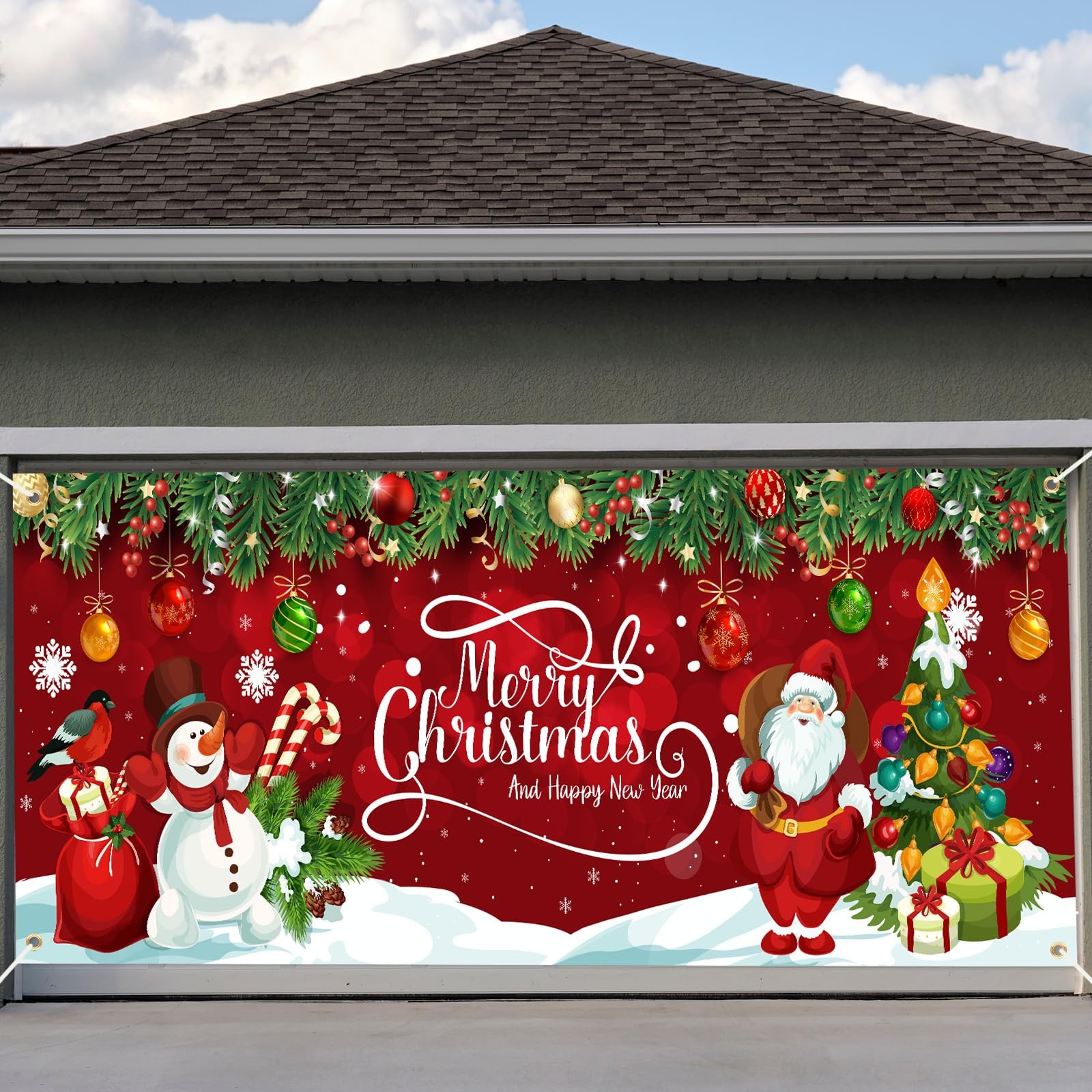 Christmas Garage Door Banner 13 x 6 ft Large Red Merry Christmas Garage Door …