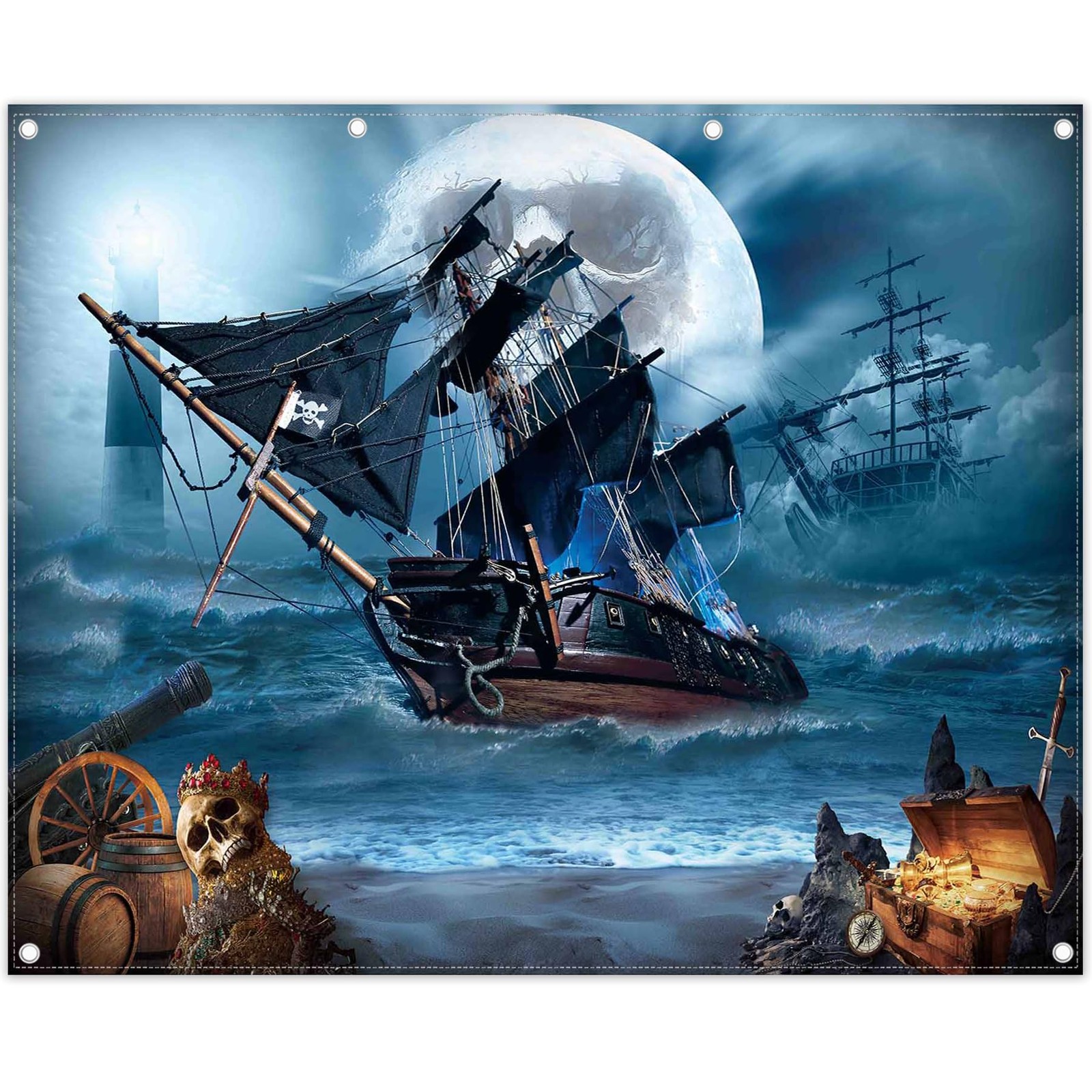 Yriujul 10x8ft Pirate Theme Photography Backdrop Halloween Nautical Adventure