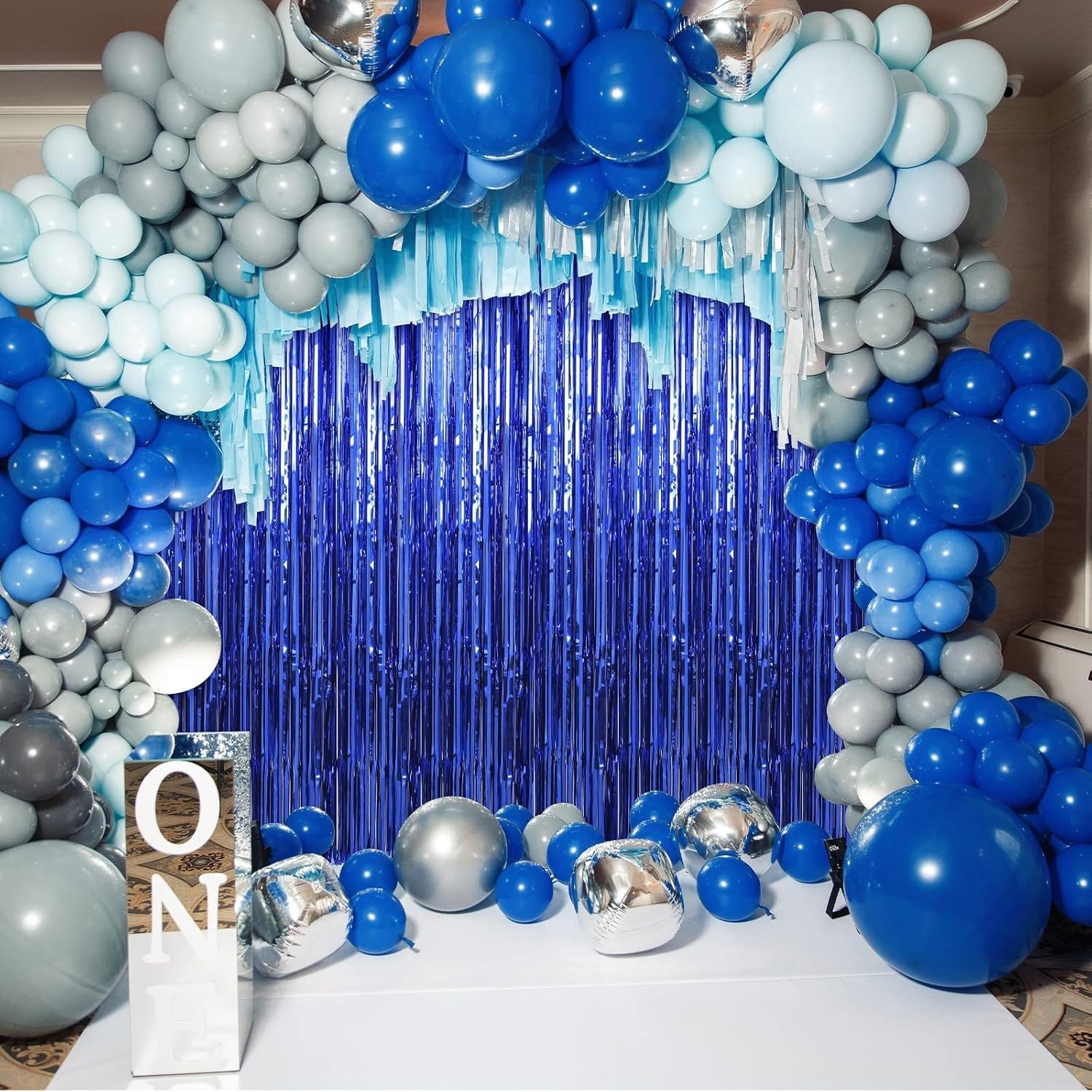 3 Pack 3.3 x 9.9 ft Dark Blue Foil Fringe Backdrop Curtain, Streamer Backdrop…