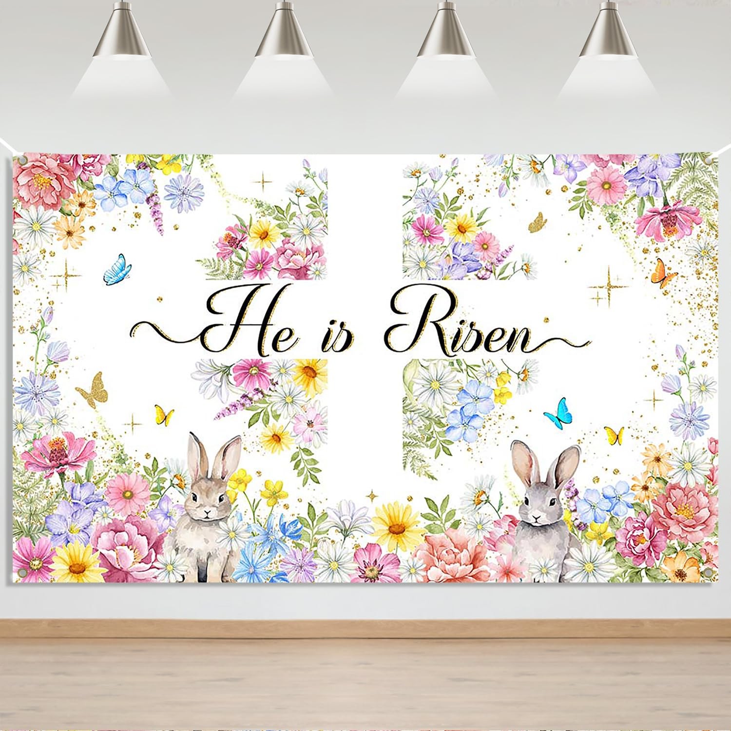 Easter He is Risen Banner Backdrop Spring Easter Jesus Cross He is Risen Easter
