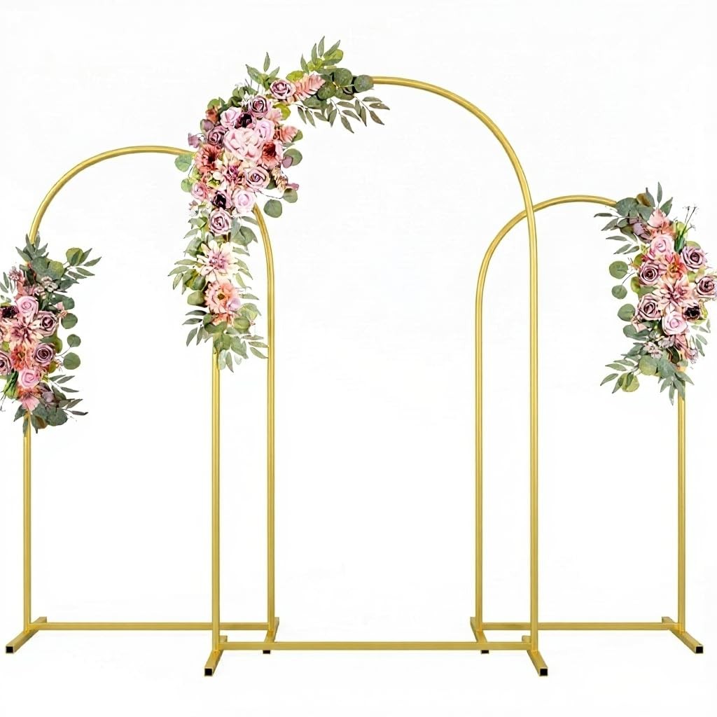 Metal Arch Backdrop Stand Wedding Arch Frame Set of 3 (7.2FT/6.6FT/6FT) Gold …