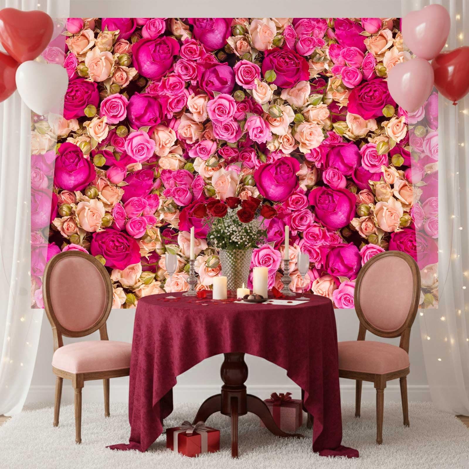 8x8ft Pink Red Rose Flower Photography Backdrop Wedding Photo Background