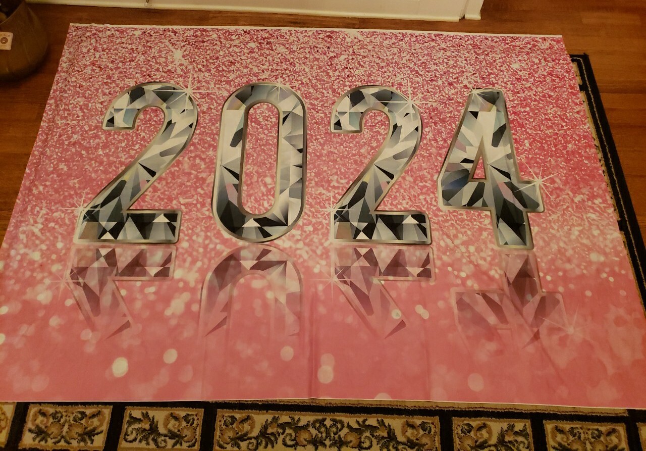 AIBIIN Pink and Silver Glitter Happy Backdrop Sparkle Hello 2024