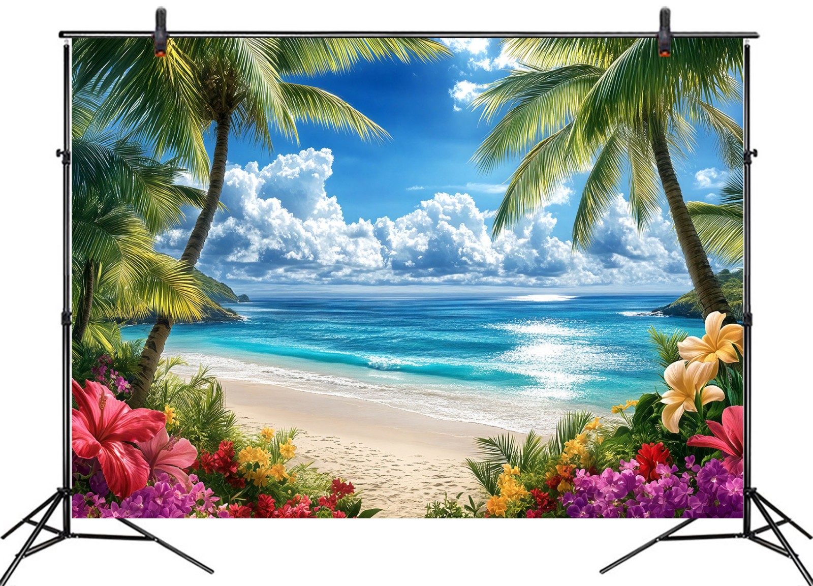 10x8ft Summer Tropical Green Palm Leaf Coastal Beach Background for Photography