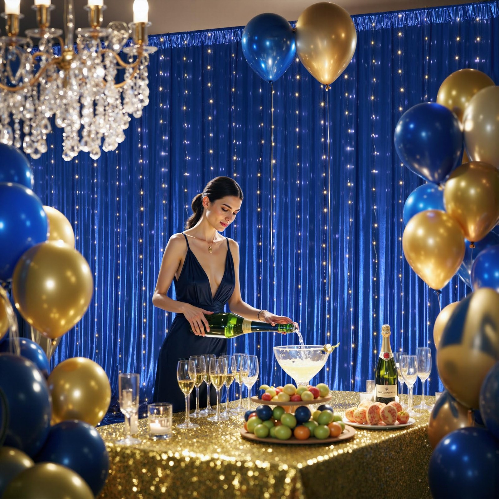 10×10 ft Royal Blue Sequin Backdrop Curtain Panels for Parties, Wrinkle Free …