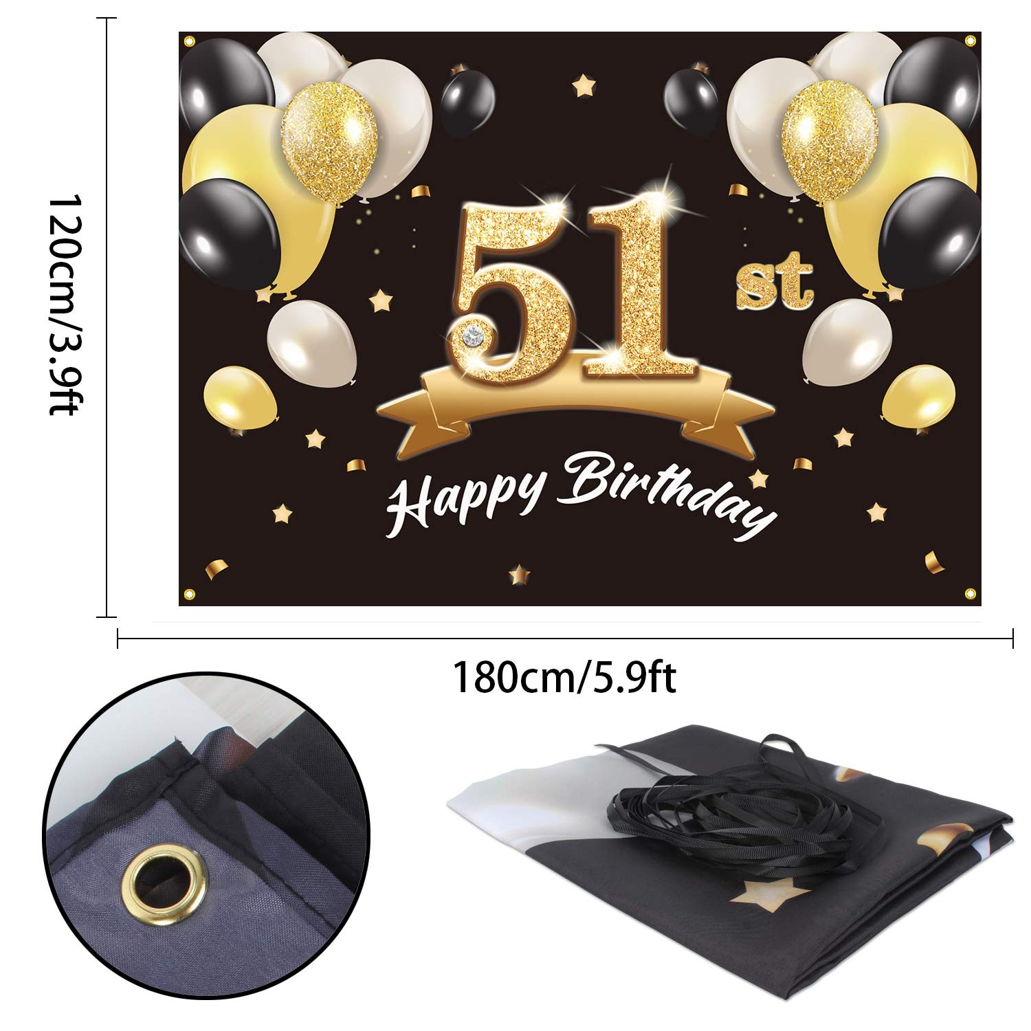 Happy 51st Birthday Banner Backdrop – 51 Birthday Party Decoration Supplies f…