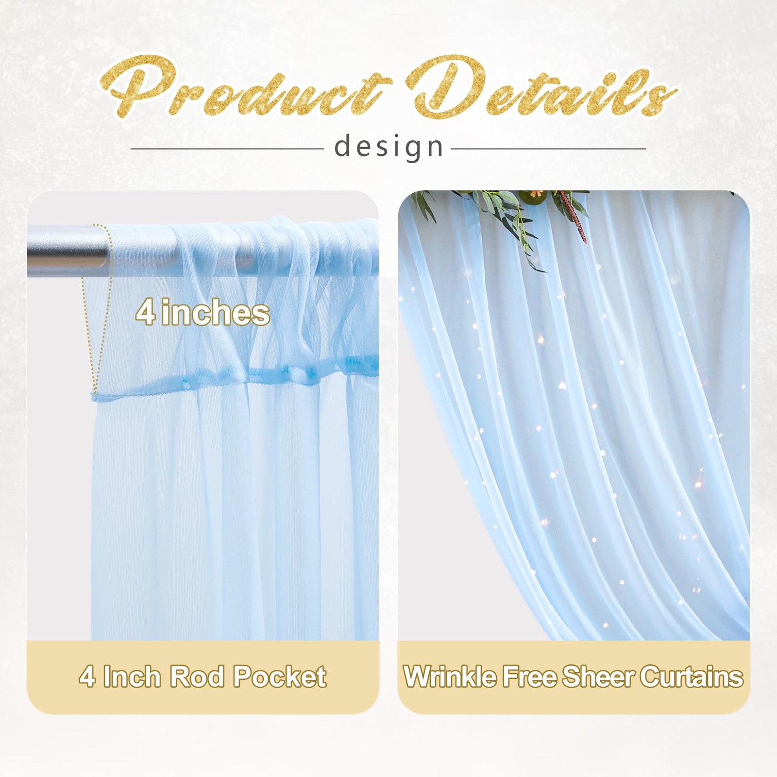 Tulle Backdrop Curtain Light String Wedding Ceremony Reception Baby Blue 10x10ft