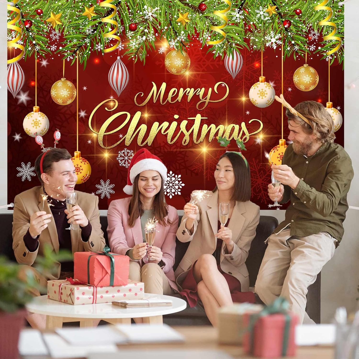 Merry Christmas Backdrop Xmas Tree Snowflake Banner, Winter New Year Design 2