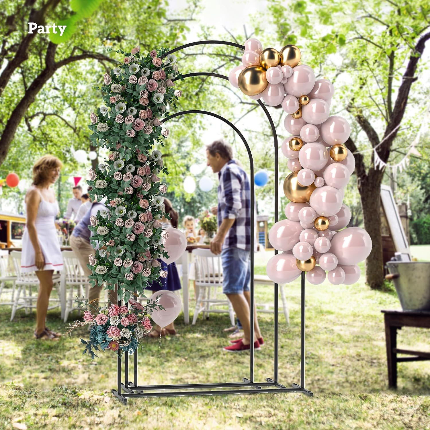 Outsunny Metal Arch Backdrop Stand Set of 3, 7/6.5/6 Ft Wedding Arch Frame, Ball