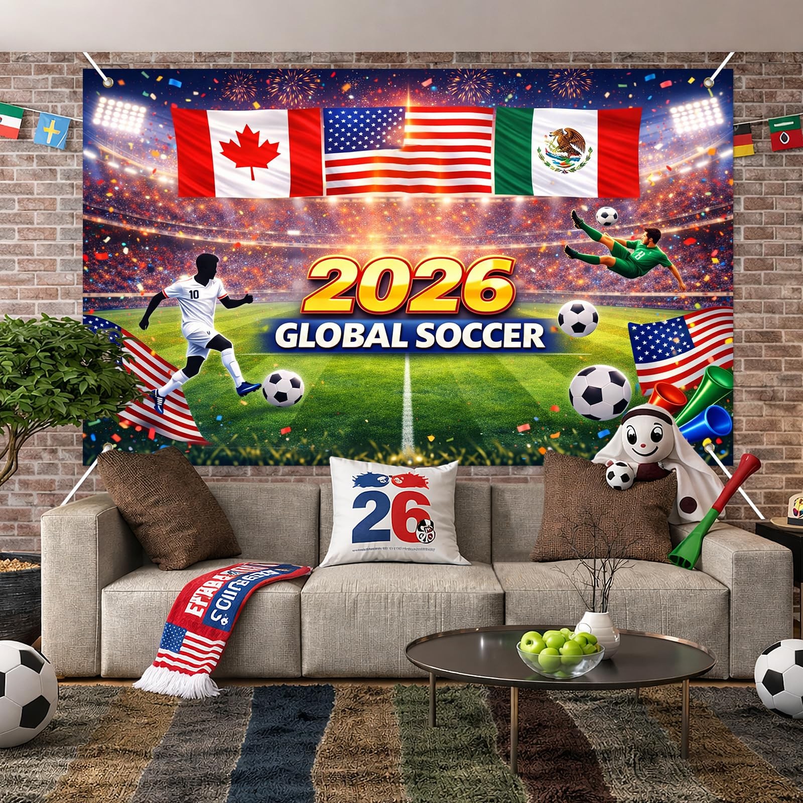 2026 Global Soccer Banner 71×43 Inches Soccer Party Decorations Football Even…