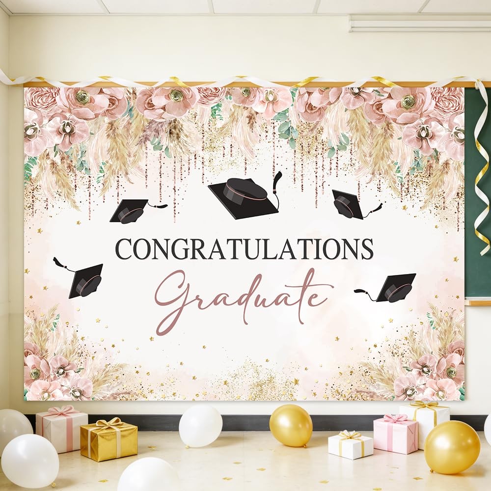 7x5ft Congratulations Graduate Backdrop Congrats Grad Banner Boho Graduation Dec