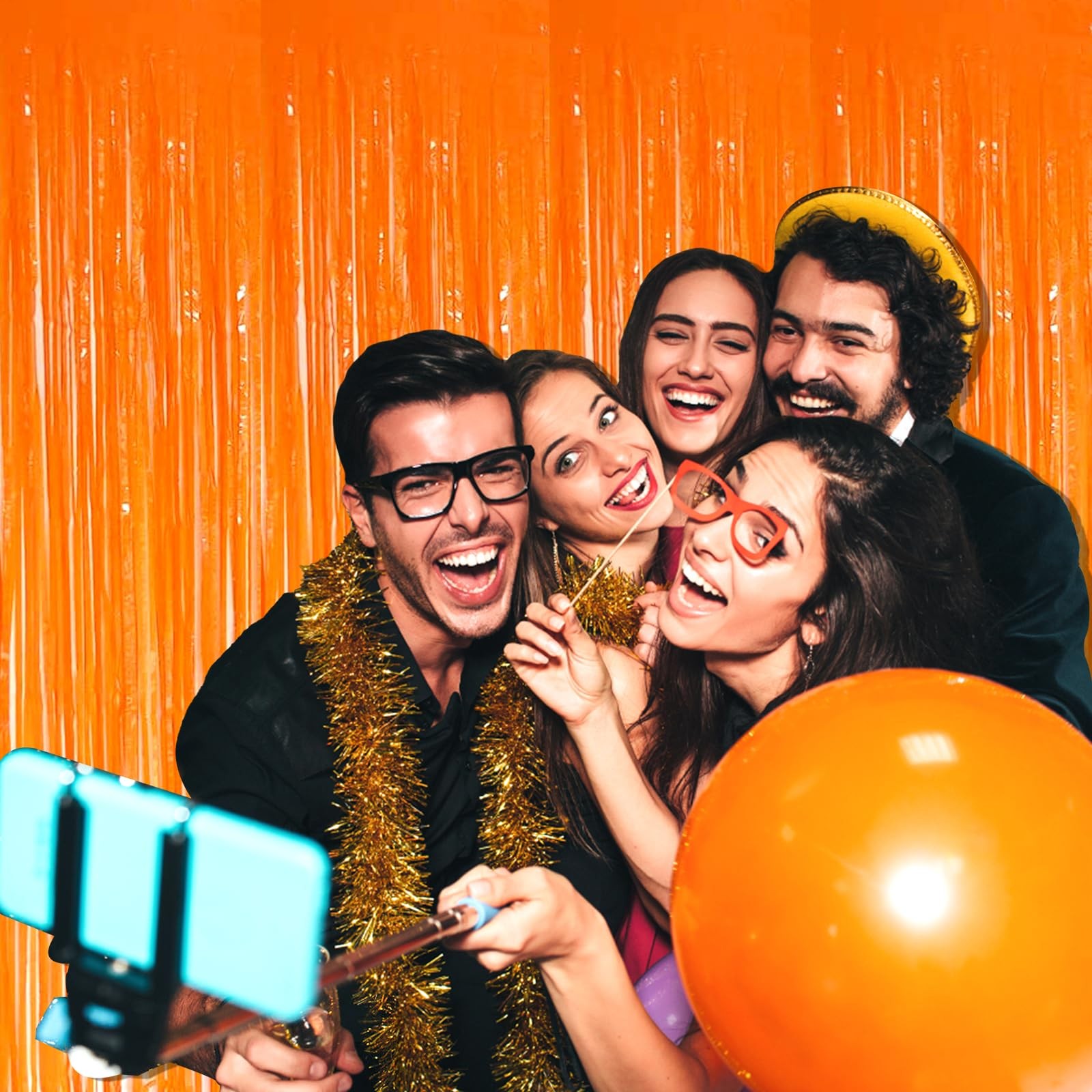 Orange Macaron Foil Fringe Tinsel Backdrop Party Curtains 3.28×8.2 Ft 6 PCS