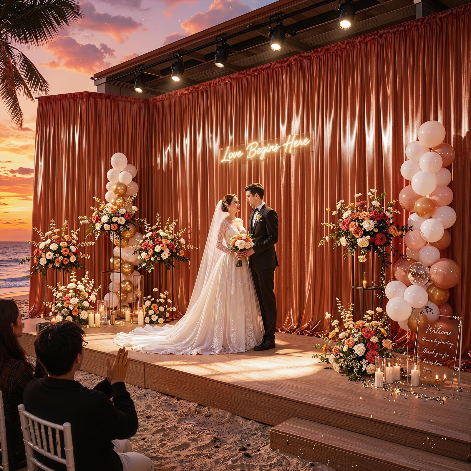 40x10ft Terracotta Glitter Backdrop Curtain W5 x H10′(8 Panels),