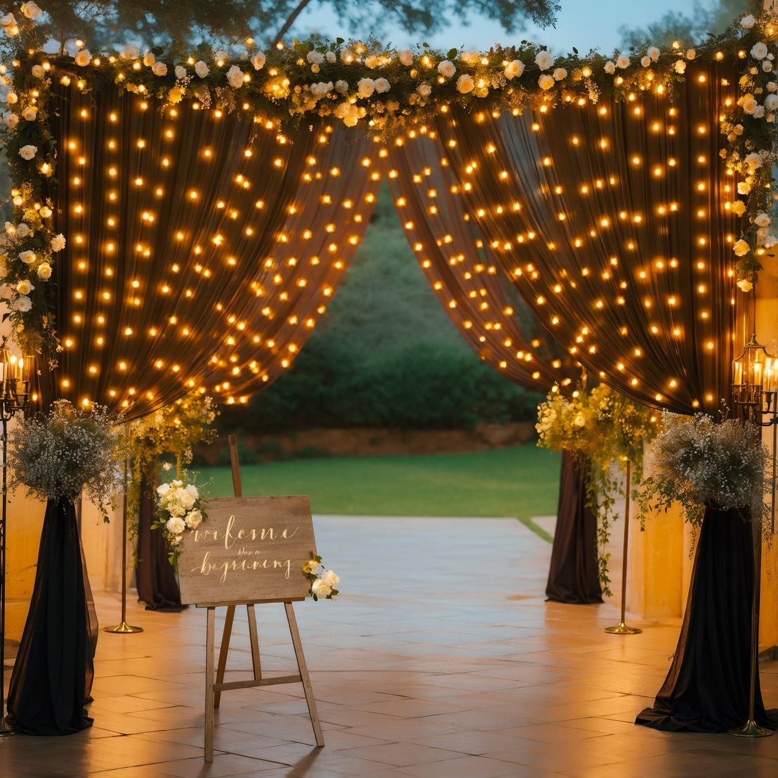 Black Backdrop Curtains 10x10ft Wrinkle Free With Light String Background