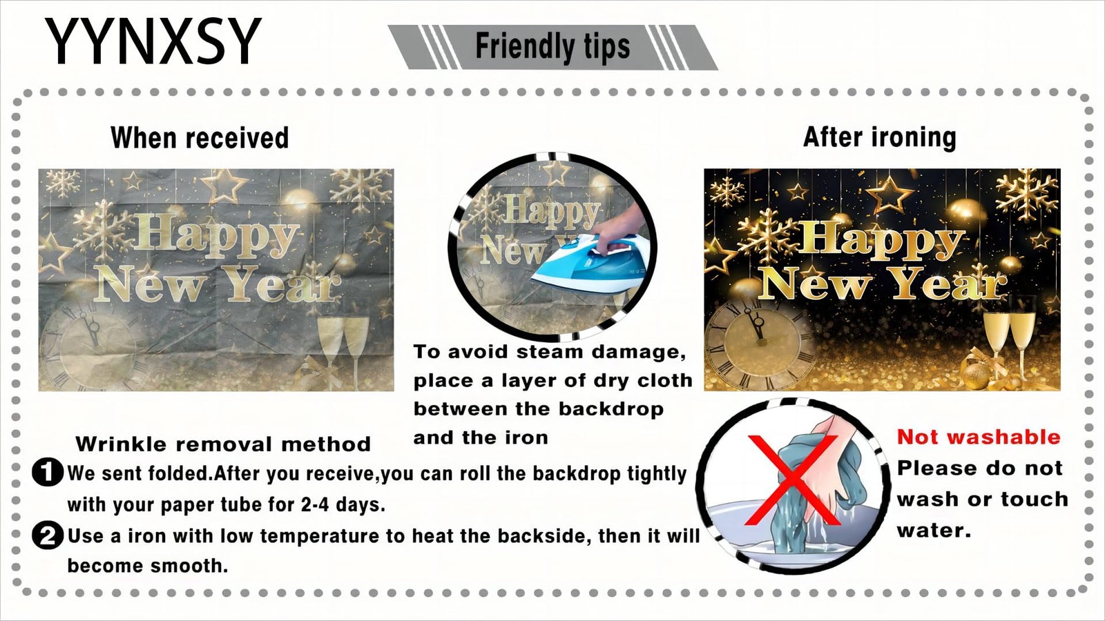 8x6FT Happy New Year Backdrop Black Gold NYE Party Photo Booth Prop YY11502
