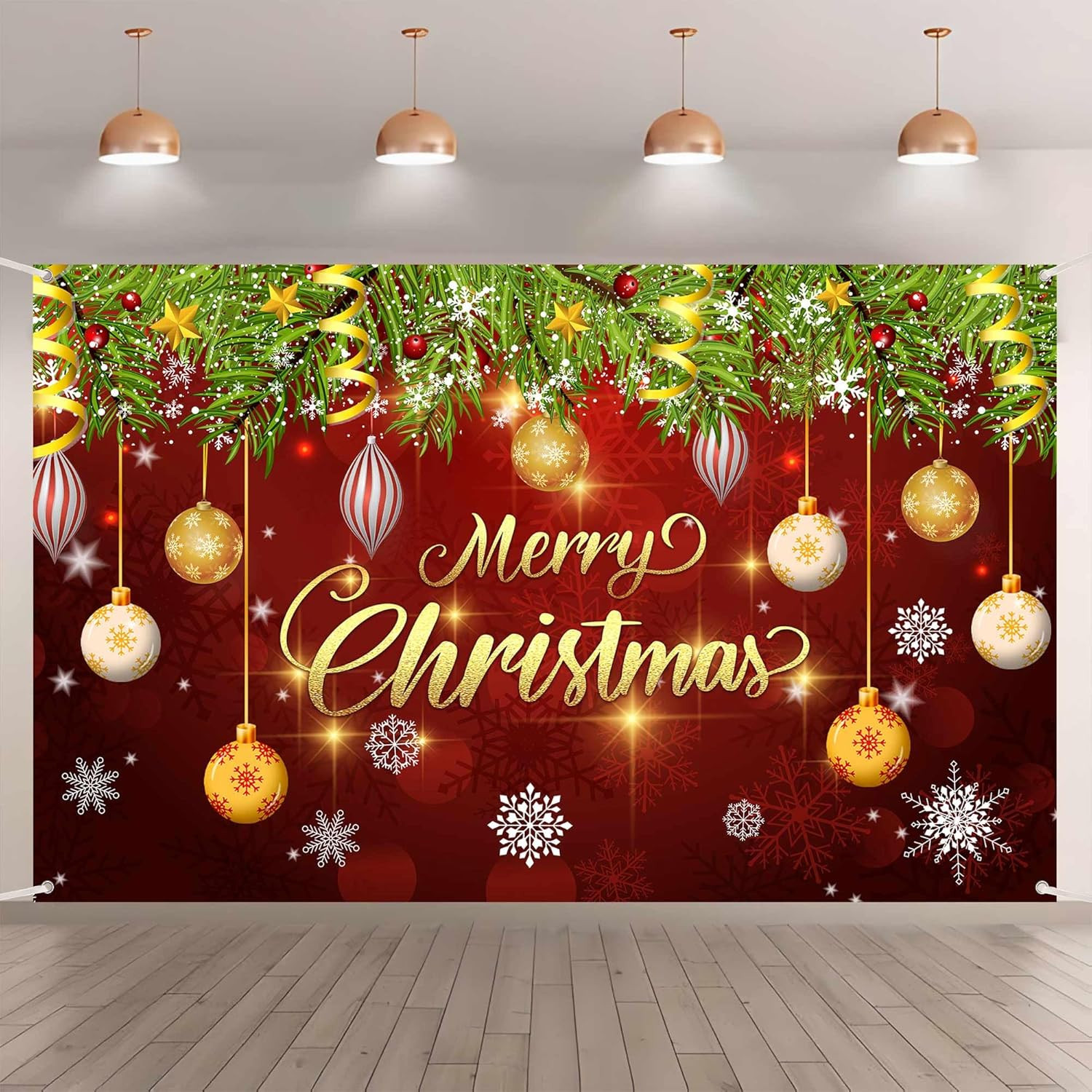 Merry Christmas Backdrop Xmas Tree Snowflake Banner, Winter New Year Photogra…